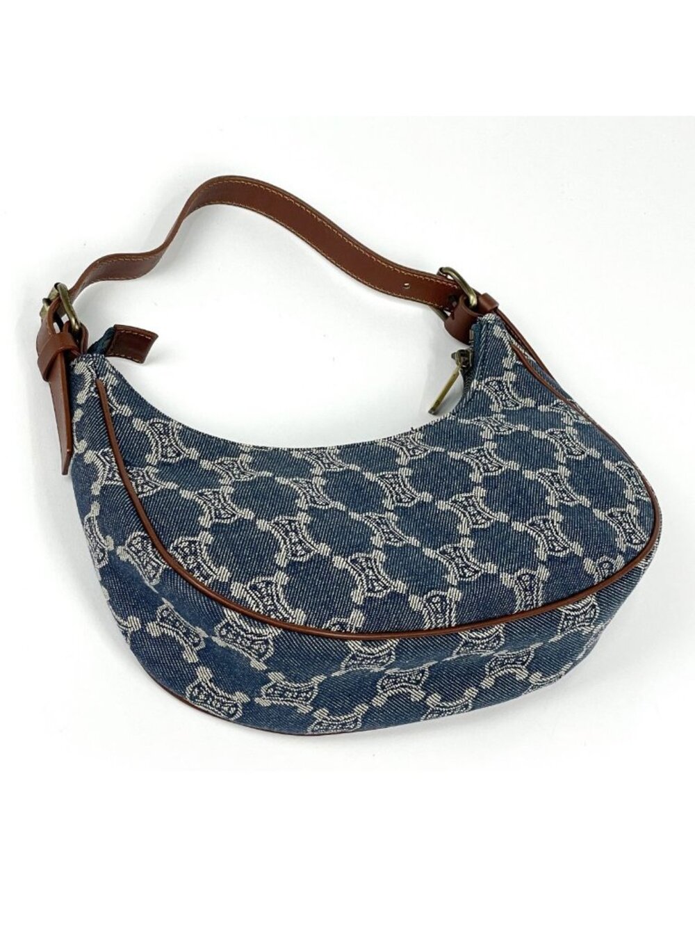 Celine Paris Macadam Shoulder Bag Denim Blue Brown - Picture 2 of 8